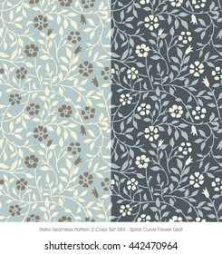 Retro Seamless Pattern 2 Color Set_384_Spiral Curve Flower Leaf
