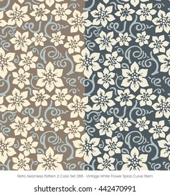 Retro Seamless Pattern 2 Color Set_388_Vintage White Flower Spiral Curve Stem

