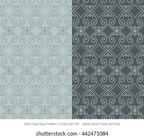 Retro Seamless Pattern 2 Color Set_391_Spiral Heart Cross Dot Line
