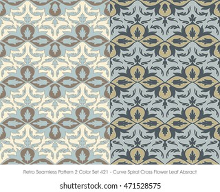 Retro Seamless Pattern 2 Color Set_421 Curve Spiral Cross Flower Leaf Abstract
