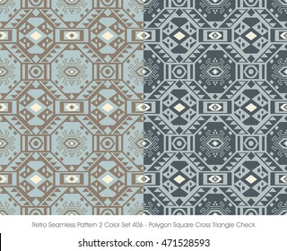 Retro Seamless Pattern 2 Color Set_406 Polygon Square Cross Triangle Check
