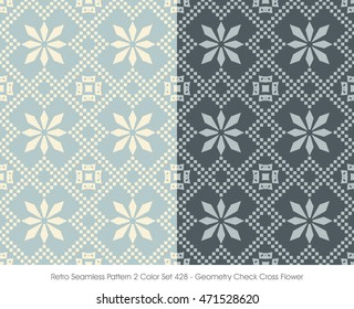 Retro Seamless Pattern 2 Color Set_428 Geometry Check Cross Flower
