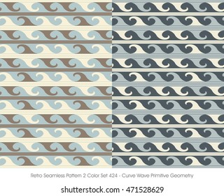 Retro Seamless Pattern 2 Color Set_424 Curve Wave Primitive Geometry
