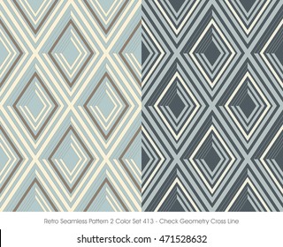 Retro Seamless Pattern 2 Color Set_413 Check Geometry Cross Line
