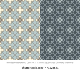 Retro Seamless Pattern 2 Color Set_414 Check Square Cross Geometry Line Flower
