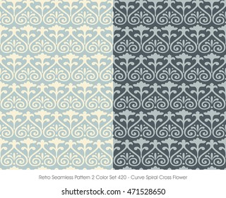 Retro Seamless Pattern 2 Color Set_420 Curve Spiral Cross Flower
