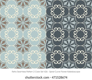 Retro Seamless Pattern 2 Color Set_426 Spiral Curve Flower Kaleidoscope
