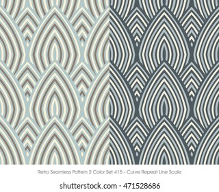 Retro Seamless Pattern 2 Color Set_415 Curve Repeat Line Scale
