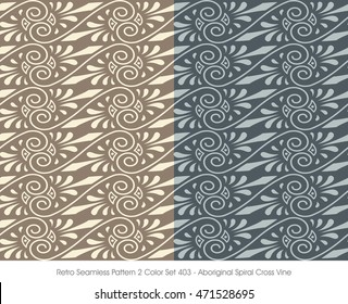 Retro Seamless Pattern 2 Color Set_403 Aboriginal Spiral Cross Vine

