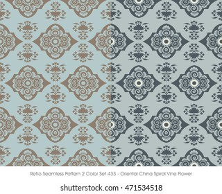 Retro Seamless Pattern 2 Color Set_433 Oriental China Spiral Vine Flower
