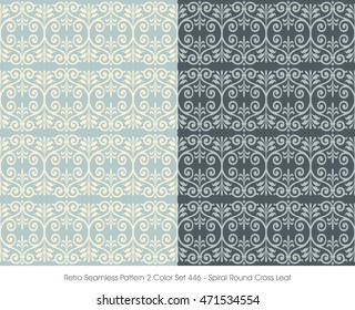 Retro Seamless Pattern 2 Color Set_446 Spiral Round Cross Leaf
