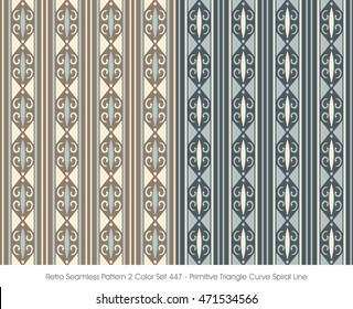 Retro Seamless Pattern 2 Color Set_447 Primitive Triangle Curve Spiral Line
