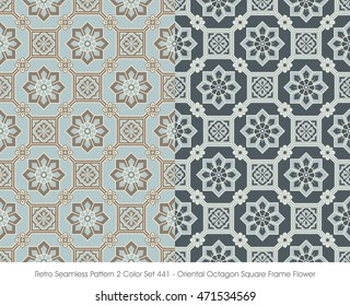 Retro Seamless Pattern 2 Color Set_441 Oriental Octagon Square Frame Flower

