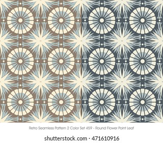 Retro Seamless Pattern 2 Color Set_459 Round Flower Point Leaf
