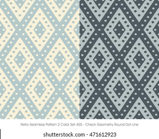 Retro Seamless Pattern 2 Color Set_455 Check Geometry Round Dot Line
