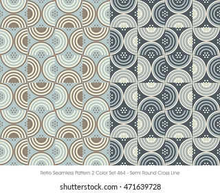 Retro Seamless Pattern 2 Color Set_464 Semi Round Cross Line
