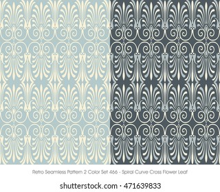Retro Seamless Pattern 2 Color Set_466 Spiral Curve Cross Flower Leaf
