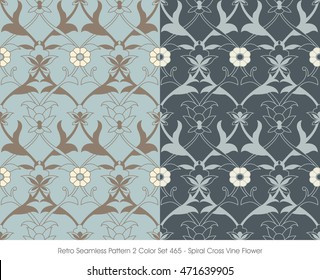 Retro Seamless Pattern 2 Color Set_465 Spiral Cross Vine Flower
