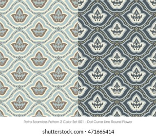 Retro Seamless Pattern 2 Color Set_501 Dot Curve Line Round Flower
