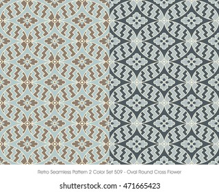 Retro Seamless Pattern 2 Color Set_509 Oval Round Cross Flower
