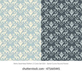 Retro Seamless Pattern 2 Color Set_504 Spiral Curve Round Flower
