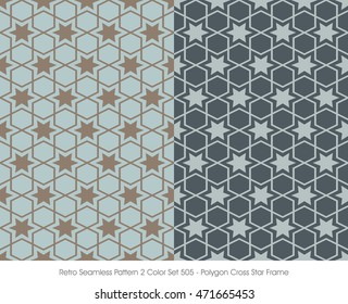Retro Seamless Pattern 2 Color Set_505 Polygon Cross Star Frame
