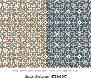 Retro Seamless Pattern 2 Color Set_535 Spiral Curve Cross Vine Flower
