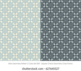 Retro Seamless Pattern 2 Color Set Square Check Geometry Cross Frame