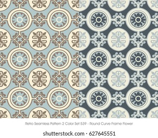 Retro Seamless Pattern 2 Color Set Round Curve Frame Flower