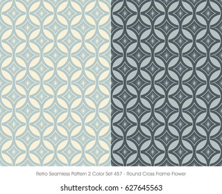 Retro Seamless Pattern 2 Color Set Round Cross Frame Flower