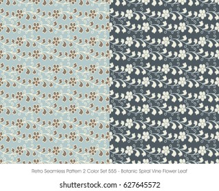 Retro Seamless Pattern 2 Color Set Botanic Spiral Vine Flower Leaf