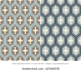 Retro Seamless Pattern 2 Color Set Polygon Cross Kaleidoscope