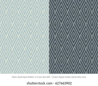 Retro Seamless Pattern 2 Color Set Check Spiral Vortex Geometry Line