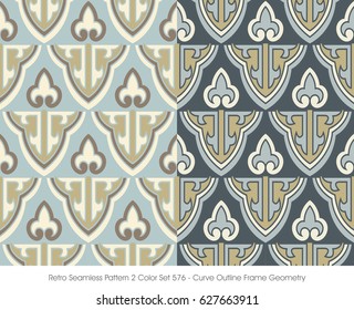 Retro Seamless Pattern 2 Color Set Curve Outline Frame Geometry