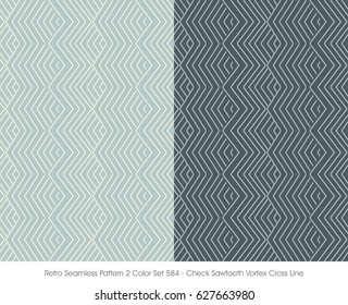 Retro Seamless Pattern 2 Color Set Check Sawtooth Vortex Cross Line