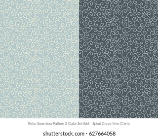 Retro Seamless Pattern 2 Color Set Spiral Curve Vine Chintz