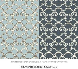 Retro Seamless Pattern 2 Color Set Curve Spiral Cross Chain Frame