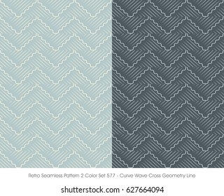 Retro Seamless Pattern 2 Color Set Curve Wave Cross Geometry Line
