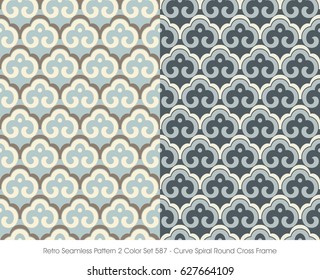 Retro Seamless Pattern 2 Color Set Curve Spiral Round Cross Frame