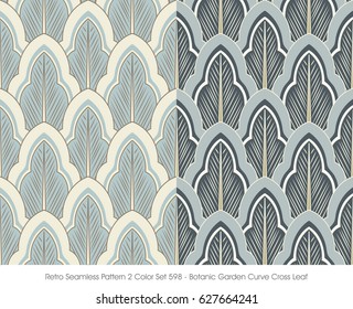 Retro Seamless Pattern 2 Color Set Botanic Garden Curve Cross Leaf