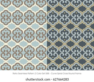 Retro Seamless Pattern 2 Color Set Curve Spiral Cross Round Frame