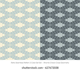 Retro Seamless Pattern 2 Color Set Rhomb Check Cross Geometry