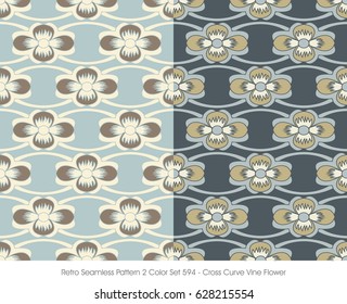 Retro Seamless Pattern 2 Color Set Cross Curve Vine Flower