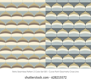 Retro Seamless Pattern 2 Color Set Curve Point Geometry Cross Line