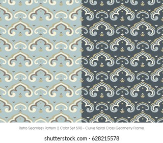 Retro Seamless Pattern 2 Color Set Curve Spiral Cross Geometry Frame