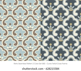 Retro Seamless Pattern 2 Color Set Curve Trefoil Cross Frame