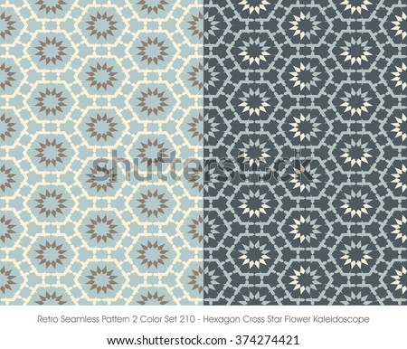 Retro Seamless Pattern 2 Color Set_210 Hexagon Cross Star Flower Kaleidoscope
