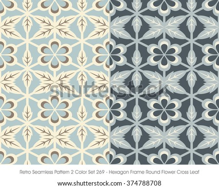 Retro Seamless Pattern 2 Color Set_269 Hexagon Frame Round Flower Cross Leaf
