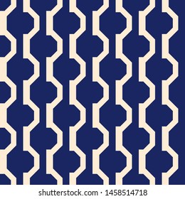 Retro seamless pattern from the 50s and 60s. Seamless abstract Vintage background in sixties style. Geometric pattern in blue and beige. Oriental motifs. Vector illustration