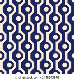 Retro seamless pattern from the 50s and 60s. Seamless abstract Vintage background in sixties style. Geometric pattern in blue and beige. Vector illustration.